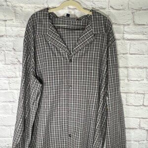 Club Room Men's Charcoal Gray Plaid Button down Sleepwear Set - Size XXL